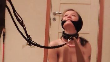 An obedient teen slut rides thick cock on the staircase