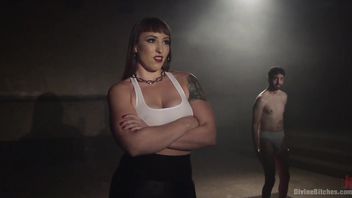 Muscular mistress punishes small frame stud after he loses his wrestling match